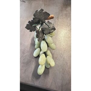 Vintage  MCM Alabaster Marble Stone Jadite Green Grape Cluster Leaves Grapes